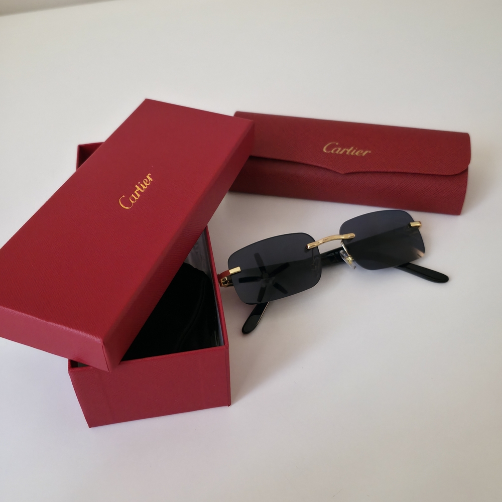 Cartier Rimless Sunglasses in Black and Gold with Red Case
